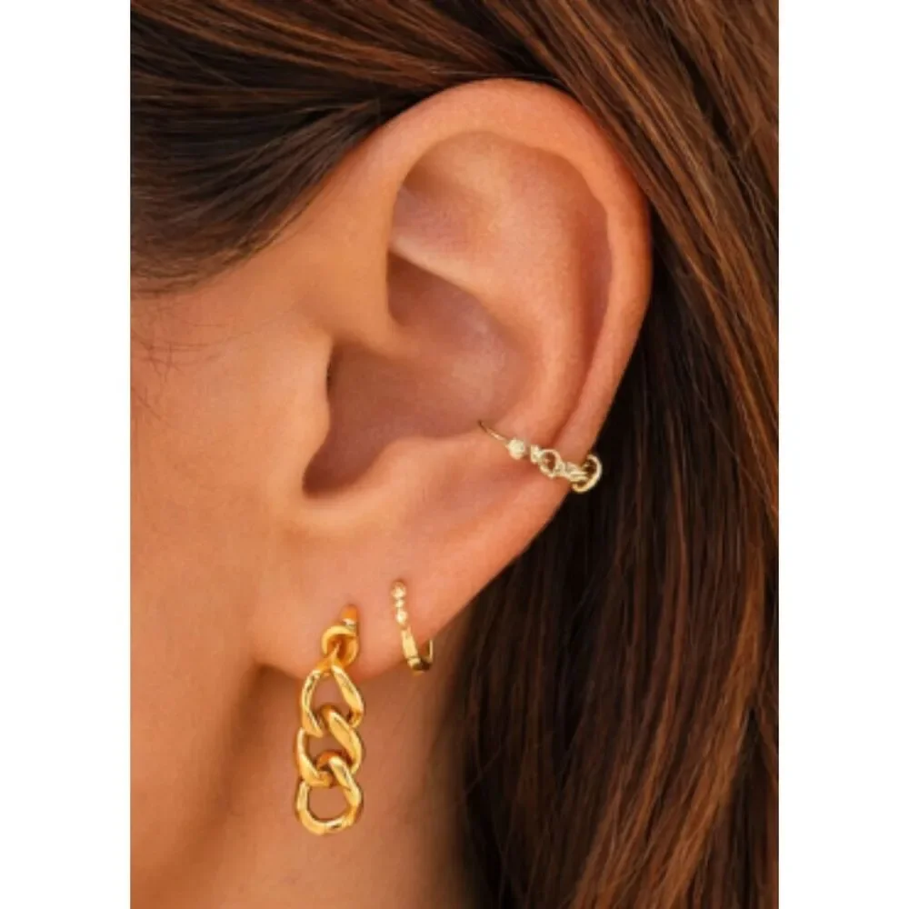 18K Gold Chunky Chain Link Earrings • Waterproof PVD Gold •Beach Jewelry (10c)